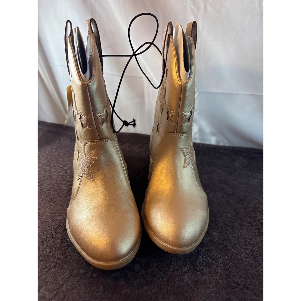 Thereabouts Sienna Rose Gold Metallic Star Western Boots Kids Size‎ 4M New